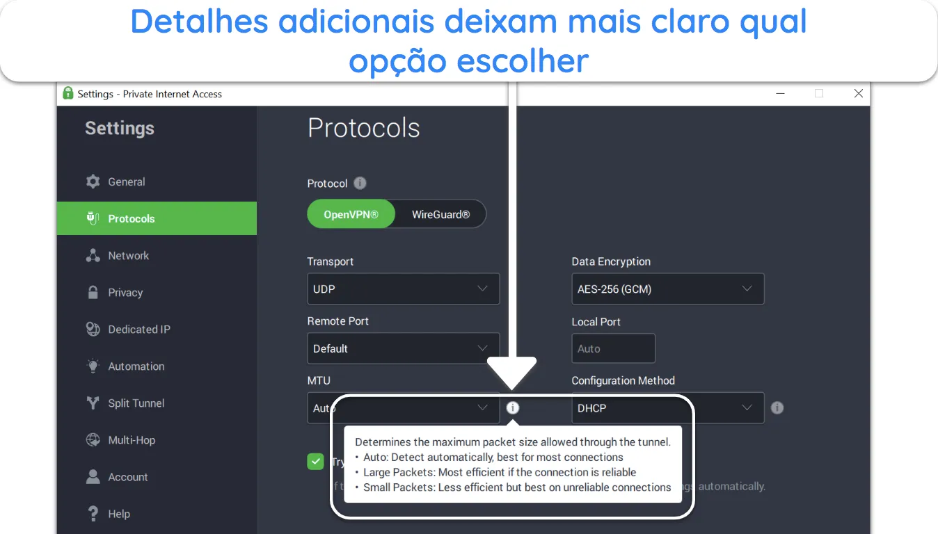 Screenshot of additional info box on PIA app when hovering over an Captura de ecrã da caixa de informações adicionais na aplicação PIA ao passar o rato sobre um ícone