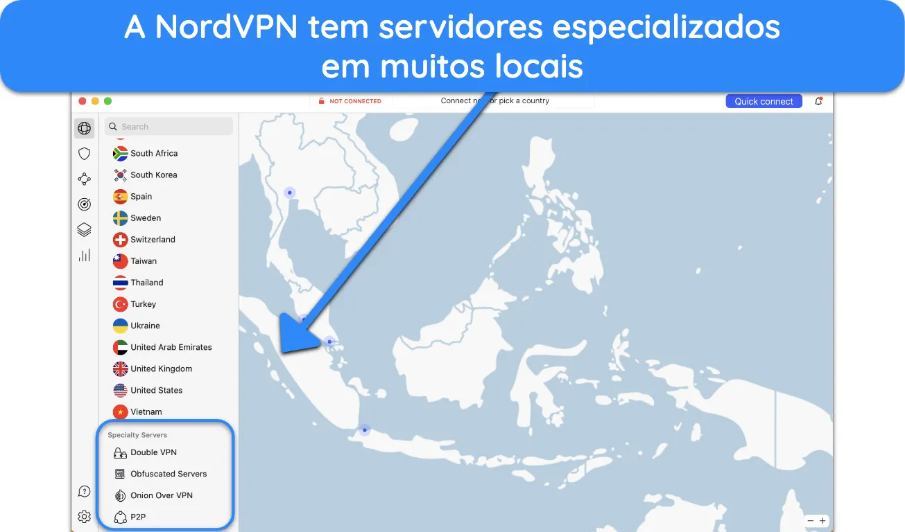NordVPN's specialty servers Servidores especializados da NordVPN.
