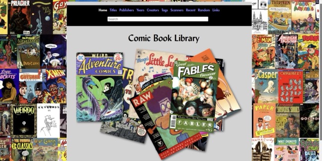 afbeelding van de startpagina van de Comic Book Library