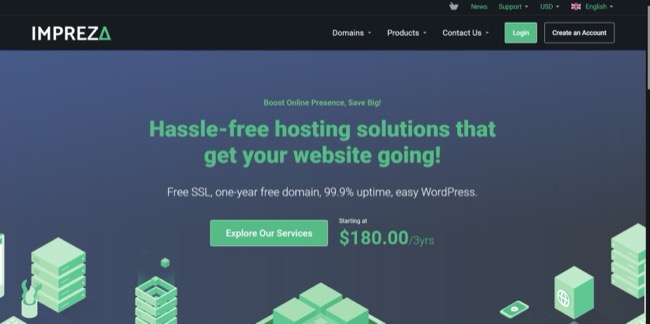 afbeelding van de startpagina van Impreza Hosting