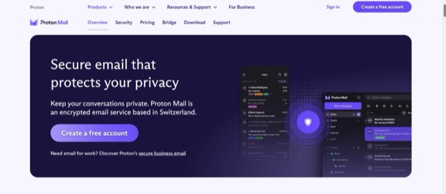 afbeelding van de ProtonMail-homepage