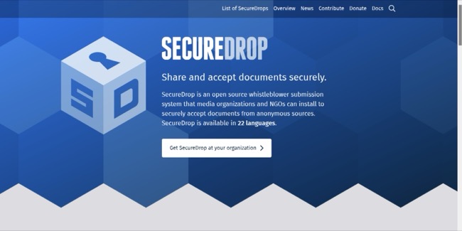 afbeelding van SecureDrop-startpagina