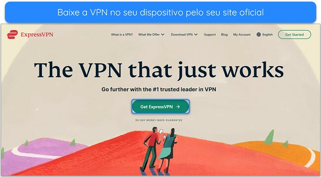 Imagem da p&aacute;gina inicial da ExpressVPN, destacando o