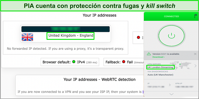 Imagen de prueba de fugas que muestra que PIA oculta con &eacute;xito la direcci&oacute;n IP original del usuario