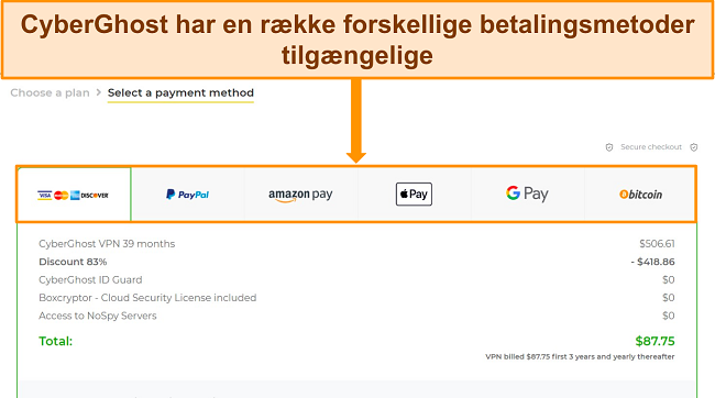 F&aring; CyberGhost gratis pr&oslash;veversion v&aelig;lg en betalingsmetode