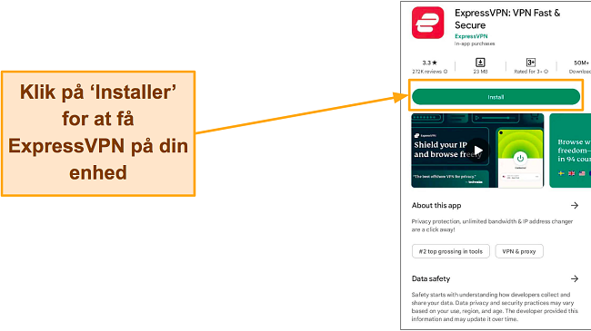 Sk&aelig;rmbillede af ExpressVPN p&aring; Google Play