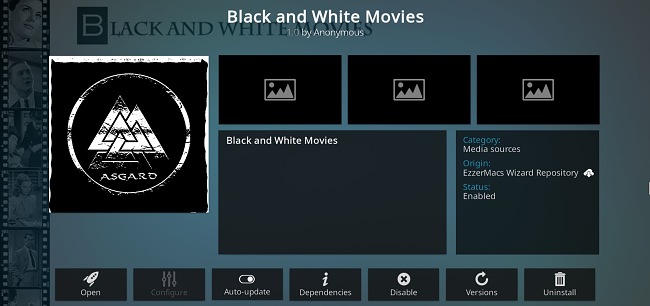 Sn&iacute;mek obrazovky s doplňkem pro Kodi Black and White Movies