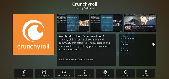 Sn&iacute;mek obrazovky s doplňkem pro Kodi Crunchyroll