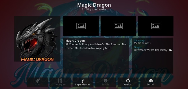 Sn&iacute;mek obrazovky s doplňkem pro Kodi Magic Dragon