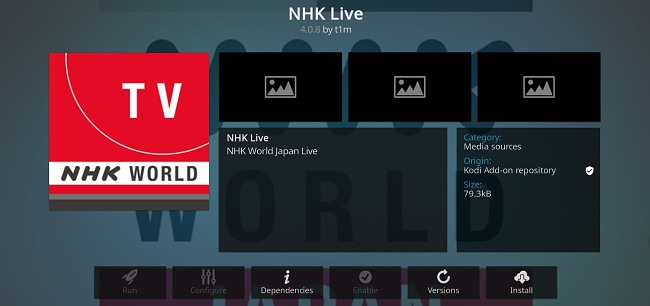 Sn&iacute;mek obrazovky s doplňkem pro Kodi NHK Live