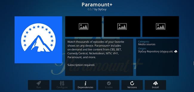 Sn&iacute;mek obrazovky s doplňkem pro Kodi Paramount+