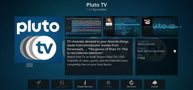 Sn&iacute;mek obrazovky s doplňkem pro Kodi Pluto TV