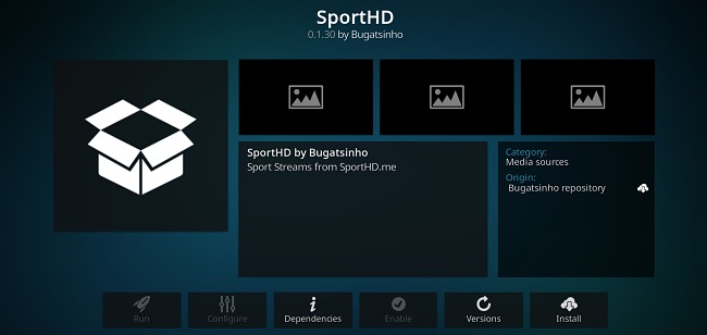 Sn&iacute;mek obrazovky s doplňkem pro Kodi SportHD