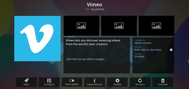 Sn&iacute;mek obrazovky s doplňkem pro Kodi Vimeo