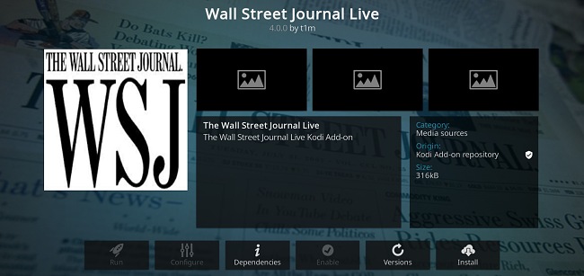 Sn&iacute;mek obrazovky s doplňkem pro Kodi Wall Street Journal Live
