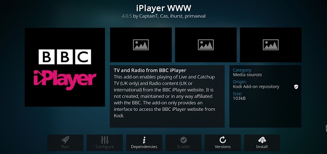 Sn&iacute;mek obrazovky s doplňkem pro Kodi iPlayer WWW pro BBC iPlayer