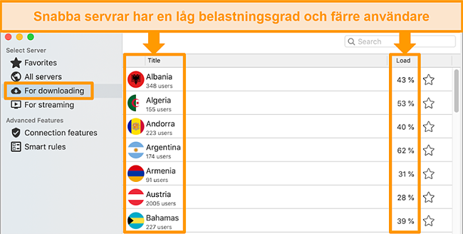 Sk&auml;rmdump av fliken Nedladdning i CyberGhost-appen f&ouml;r Mac