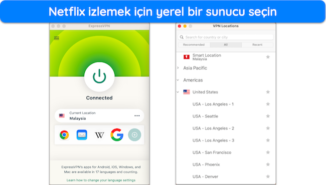 ExpressVPN uygulamasının ekran g&ouml;r&uuml;nt&uuml;s&uuml;