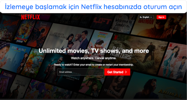 Netflix'in oturum a&ccedil;ma sayfasının ekran g&ouml;r&uuml;nt&uuml;s&uuml;
