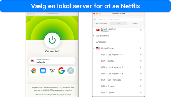 Sk&aelig;rmbillede af ExpressVPN-appen