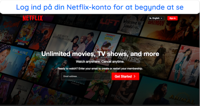 Sk&aelig;rmbillede af Netflix' login-side
