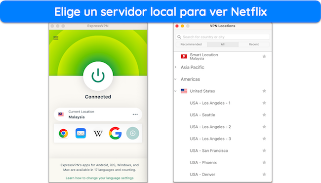 Captura de pantalla de la aplicaci&oacute;n ExpressVPN