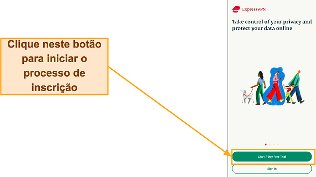 Captura de tela da p&aacute;gina de login do ExpressVPN, com o destaque 