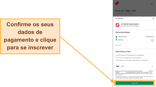 Captura de tela da confirma&ccedil;&atilde;o final de inscri&ccedil;&atilde;o no Google Play, com o bot&atilde;o Inscrever-se destacado.