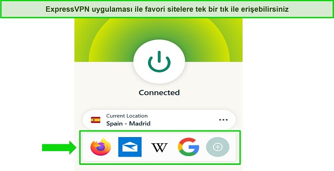 Uygulamada ExpressVPN'in kısayol se&ccedil;eneğini g&ouml;steren grafik