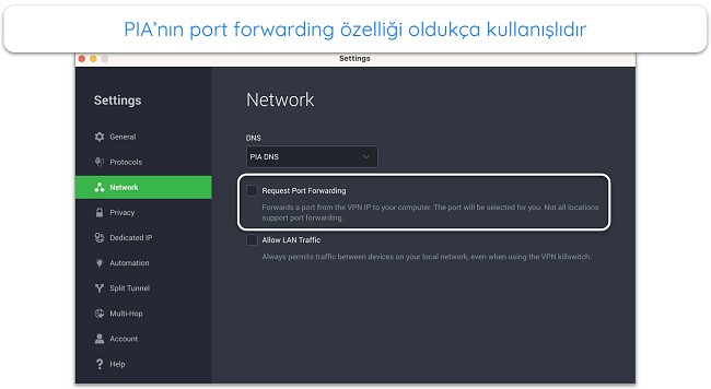 PIA'nın uygulamasındaki bağlantı noktası y&ouml;nlendirme &ouml;zelliğinin ekran g&ouml;r&uuml;nt&uuml;s&uuml;