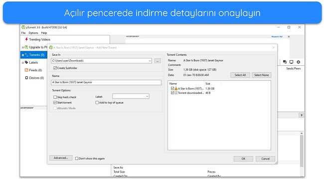 uTorrent'teki indirme ayrıntıları a&ccedil;ılır penceresinin ekran g&ouml;r&uuml;nt&uuml;s&uuml;