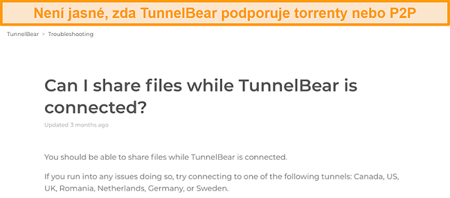 Screenshot str&aacute;nky ře&scaron;en&iacute; pot&iacute;ž&iacute; TunnelBear se sd&iacute;len&iacute;m souborů