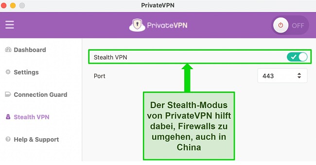 VPN- trennt sich st&auml;ndig - wie man es behebt - PrivateVPN Stealth-VPN aktiviert