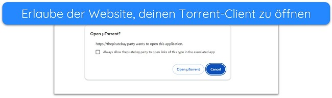 Screenshot der Benachrichtigung zum &Ouml;ffnen des uTorrent-Clients