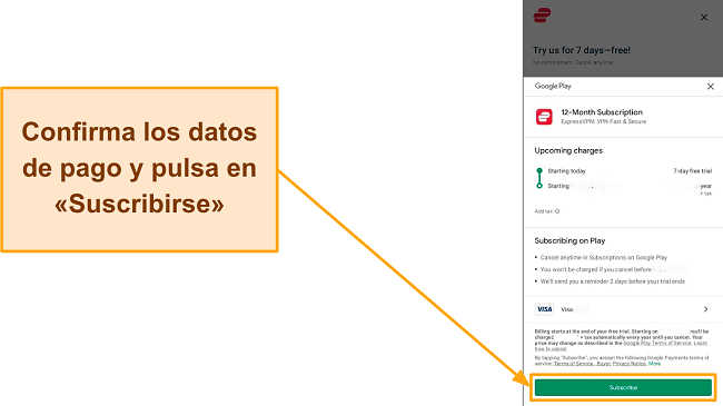 Captura de pantalla de la confirmaci&oacute;n de registro final en Google Play, con el bot&oacute;n Suscribirse resaltado.