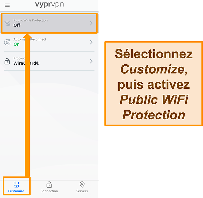 Capture d'&eacute;cran du param&egrave;tre de protection WiFi publique de VyprVPN.