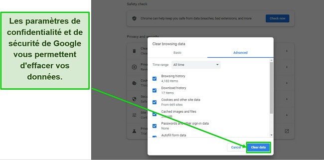 Capture d'&eacute;cran de Google Confidentialit&eacute; et s&eacute;curit&eacute;