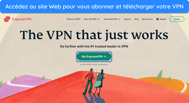 Image du site Web d'ExpressVPN, mettant en &eacute;vidence le bouton S'abonner