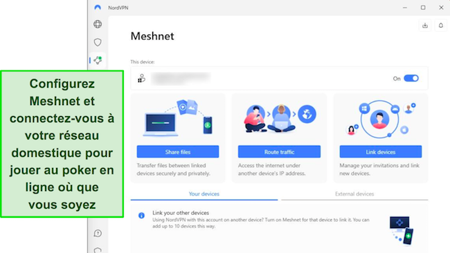 Image de la fonctionnalit&eacute; Meshnet de NordVPN dans l'application Windows