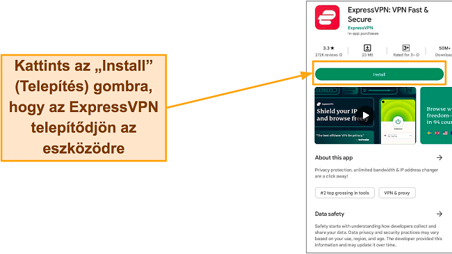K&eacute;pernyők&eacute;p az ExpressVPN-ről a Google Playen
