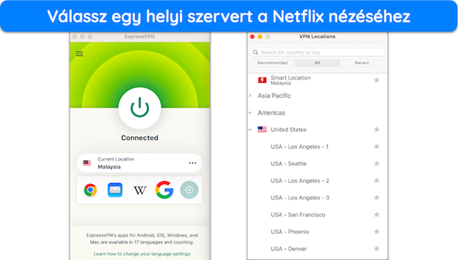 K&eacute;pernyők&eacute;p az ExpressVPN alkalmaz&aacute;sr&oacute;l