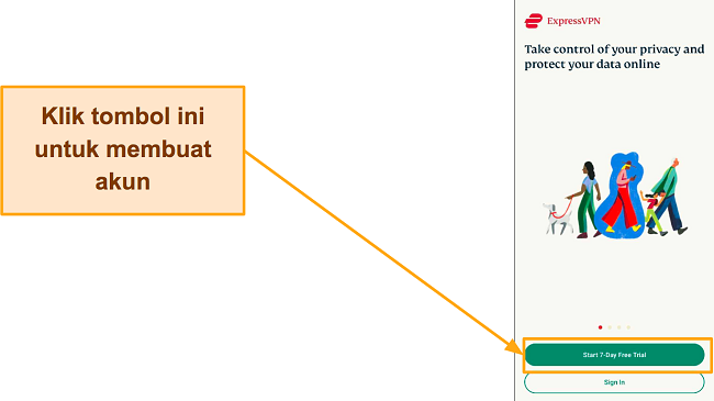 Cuplikan layar halaman masuk ExpressVPN, dengan sorotan 