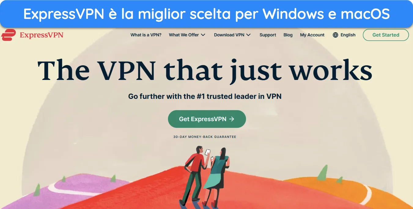 Screenshot che mostra la home page di ExpressVPN per dispositivi desktop.