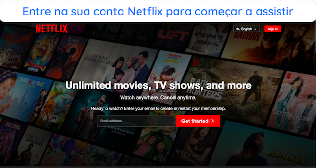 Captura de tela da p&aacute;gina de login da Netflix