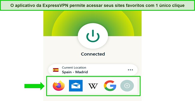 Captura de tela da op&ccedil;&atilde;o de atalho do ExpressVPN no aplicativo