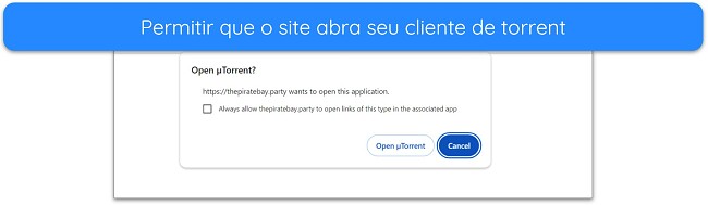 Captura de tela da notifica&ccedil;&atilde;o para abrir o cliente uTorrent