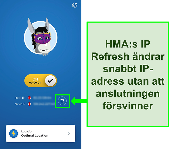 Sk&auml;rmdump av HMA: s IP Refresh -funktion.