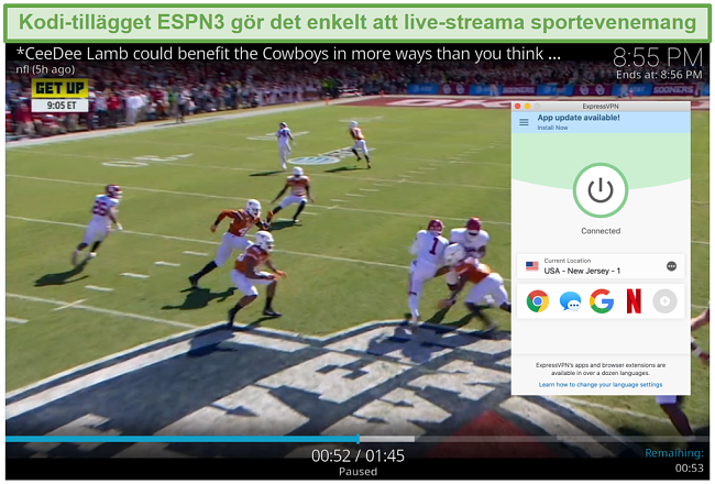Sk&auml;rmdump av str&ouml;mmande fotboll p&aring; ESPN3 med Kodi
