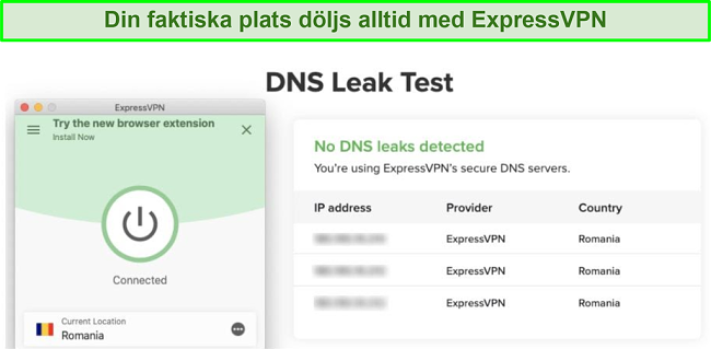 sk&auml;rmdump av framg&aring;ngsrikt DNS-l&auml;ckagetest med ExpressVPN f&ouml;r Kodi