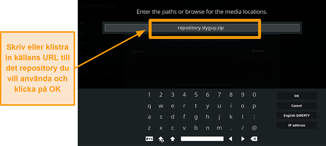 sk&auml;rmdump hur man installerar tredjeparts kodi addon steg 8 typ k&auml;llurl